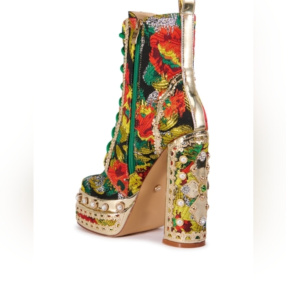 AZALEA WANG "Autumn Barque Blaze" Vibrant Floral High Heel Ankle Boots - Picture 3 of 5